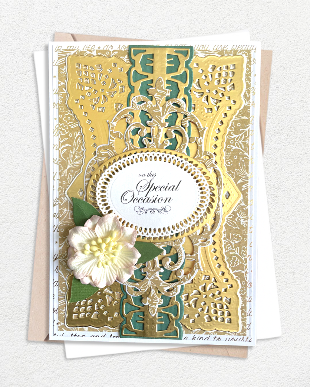Luxury handmade special occasion card with elegant embellishments, made in Auckland New Zealand — On this Special Occasion