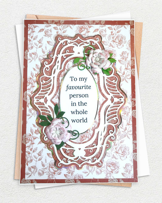 Greeting card with floral design and text on a white background