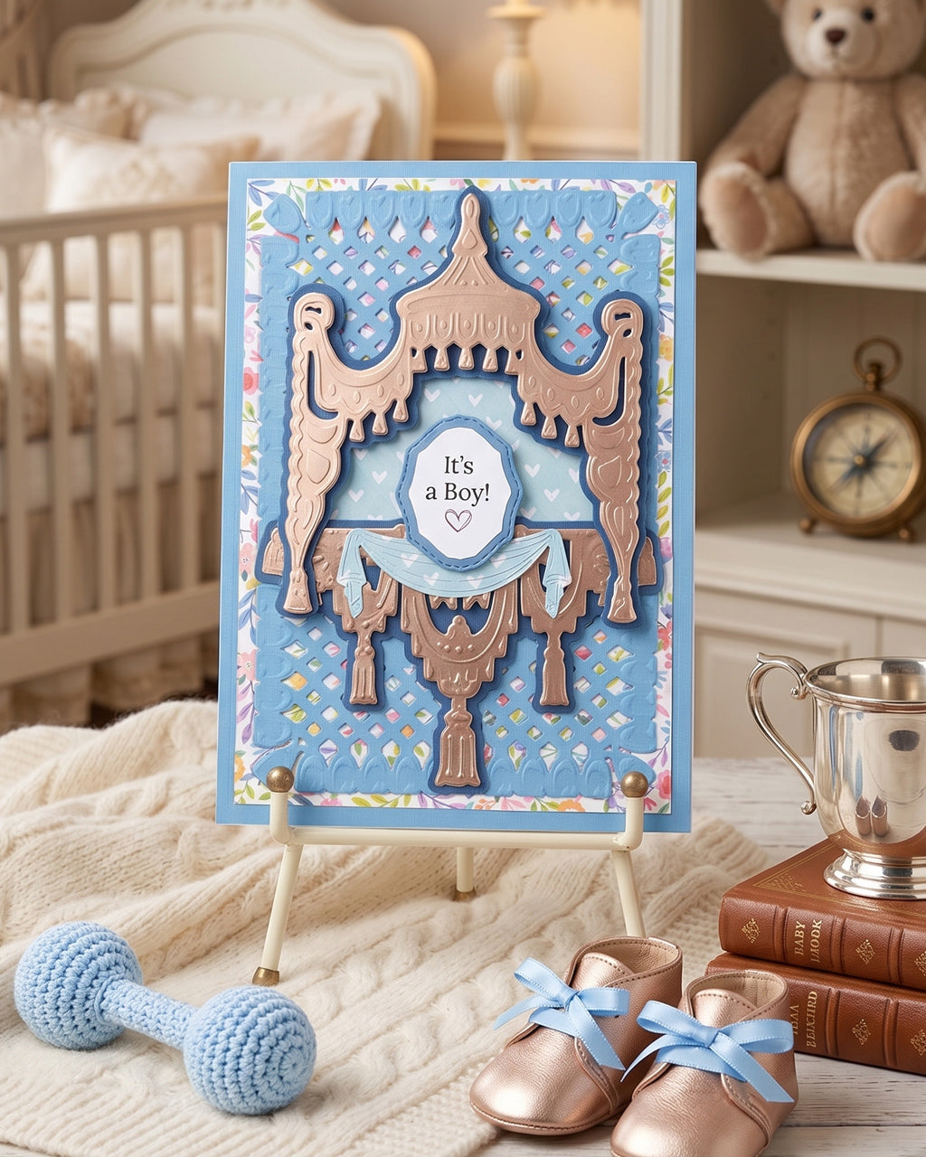 Amazing greeting card Ifor Baby Boy arrival, luxury congratulations card for newborn boy made in NZ by Del Cards NZ