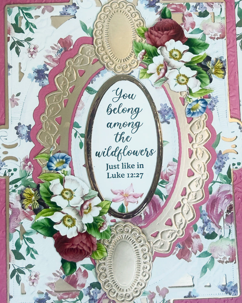 Floral card with decorative text and flowers