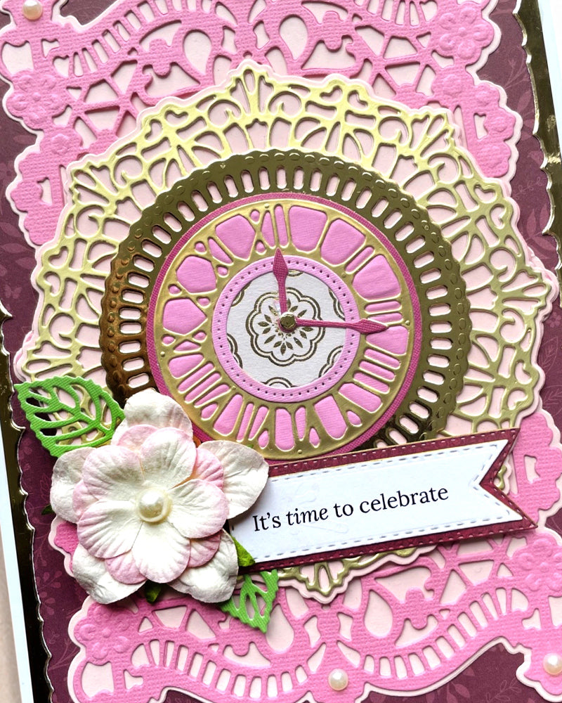Decorative card with floral design and 'It's time to celebrate' text