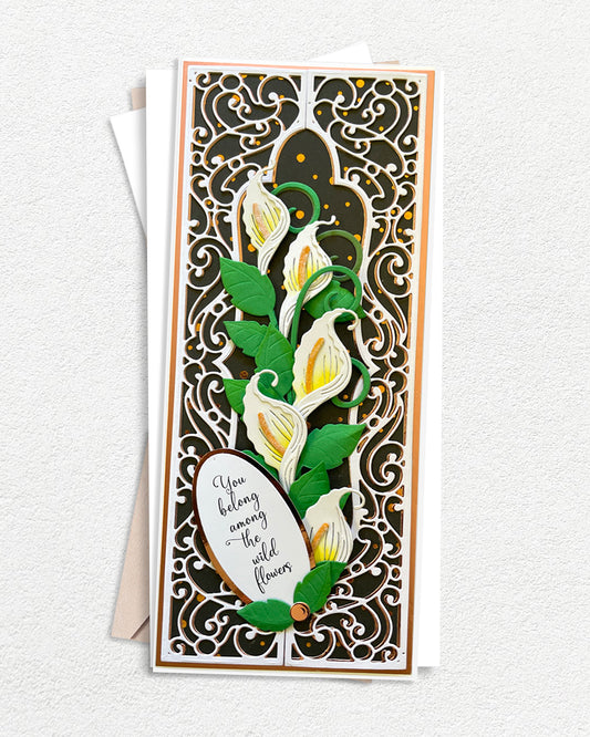 Handmade slimline wildflower card with paper flowers and pearl beads, made in Auckland New Zealand — You belong among the wildflowers