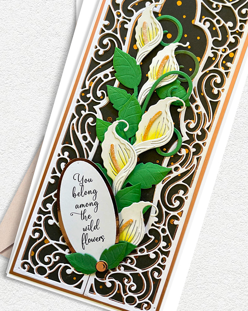 Detail shot of handmade wildflower card by Del Cards NZ, hand-embossed design papers and individually handcrafted paper flowers