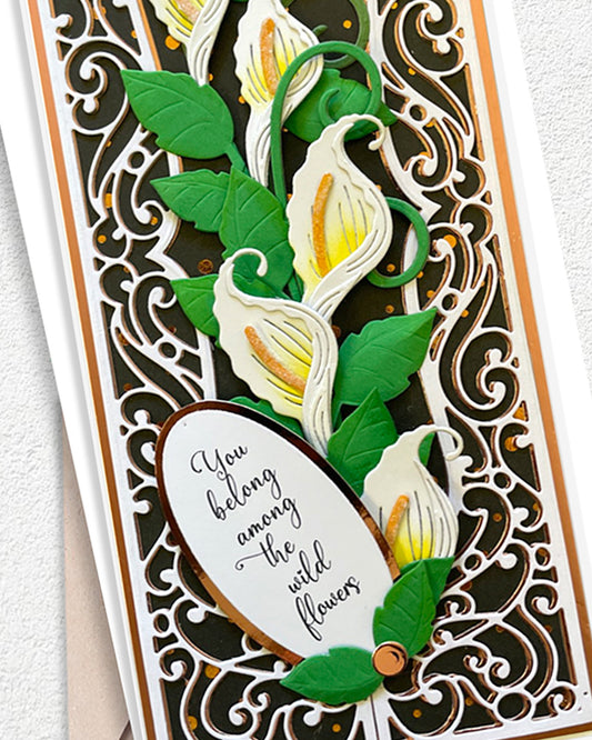Details of handmade wildflower card by Del Cards NZ, hand-embossed design papers and individually handcrafted paper flowers