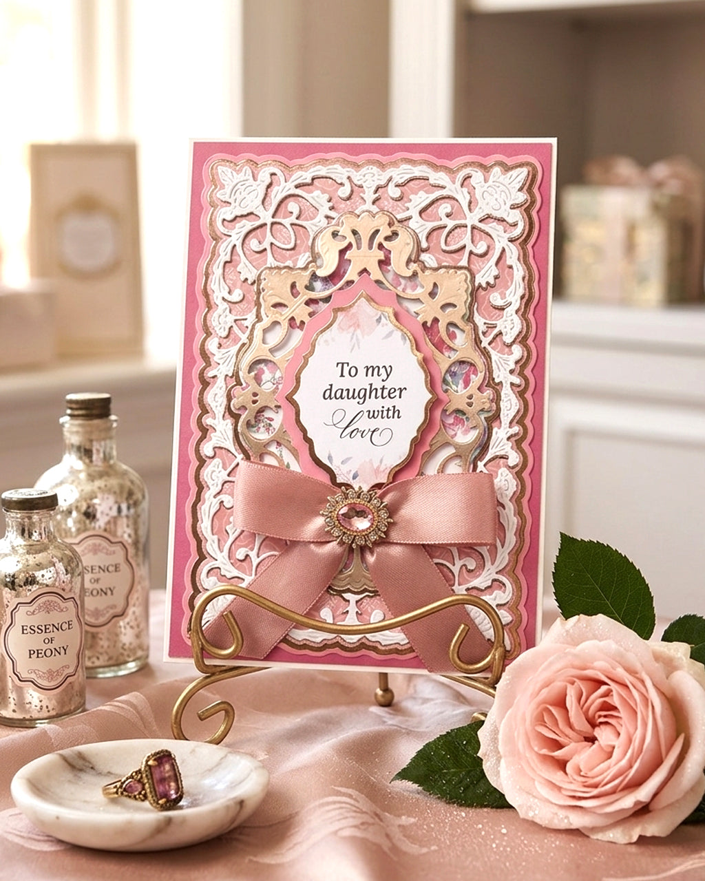 Luxury handmade greeting card made for a special daugther, by Del Cards NZ