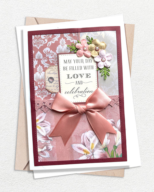 Handmade celebration card with floral design, made in Auckland New Zealand — May your day be filled with Love and Celebration