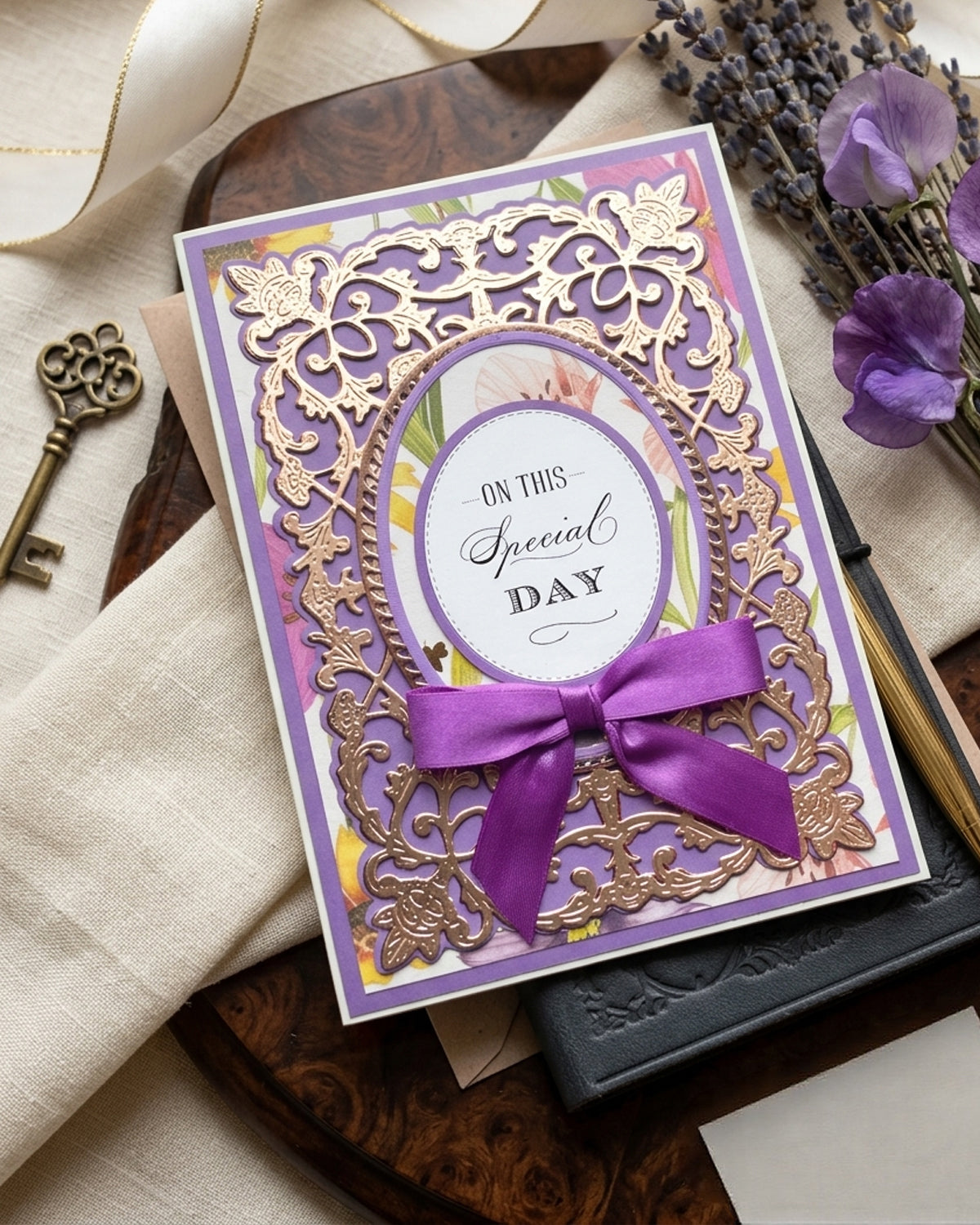 Luxury handmade special occasion card with elegant embellishments, made in Auckland New Zealand — On this Special Day