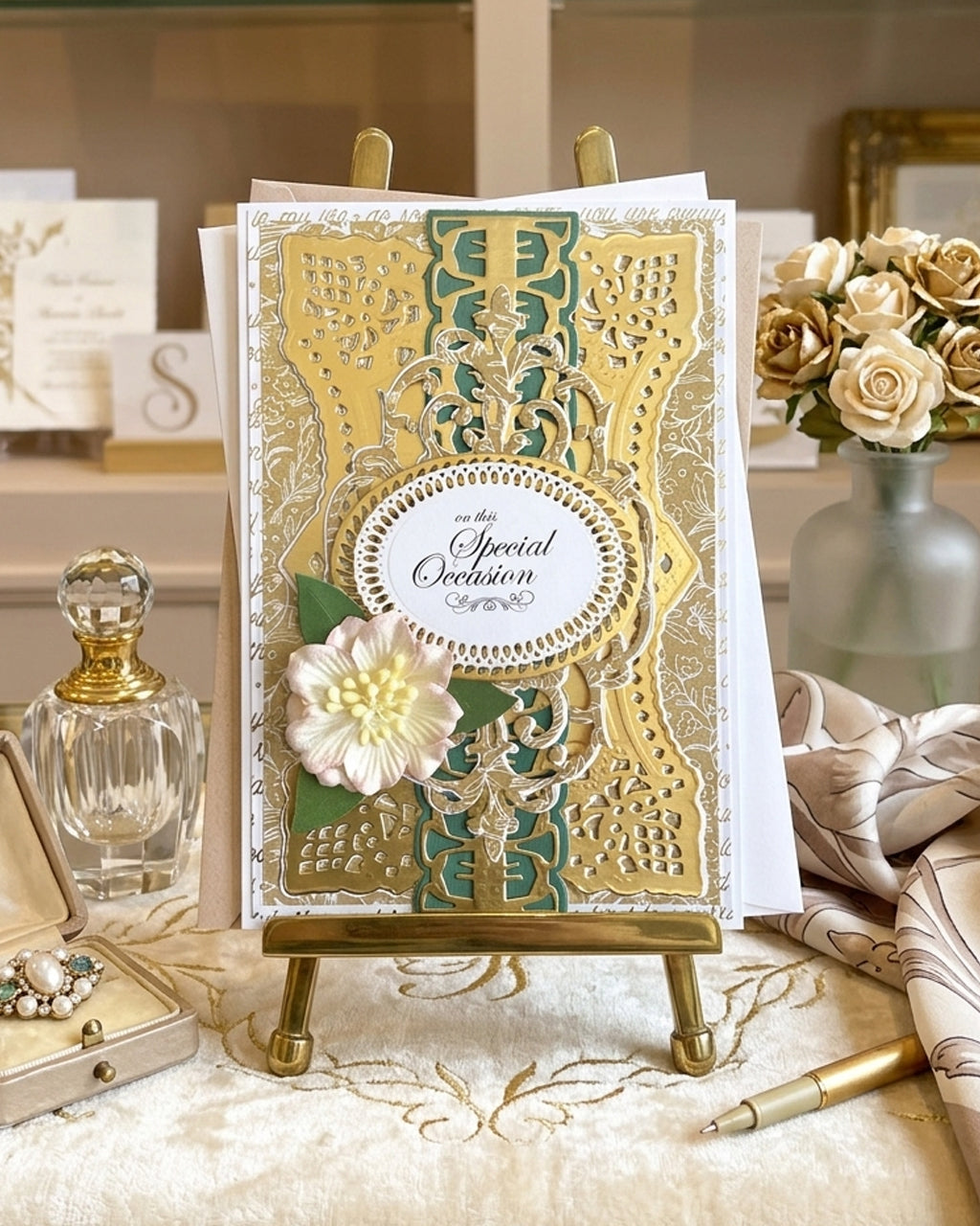 Luxury handmade special occasion card with elegant embellishments, made in Auckland New Zealand — On this Special Occasion