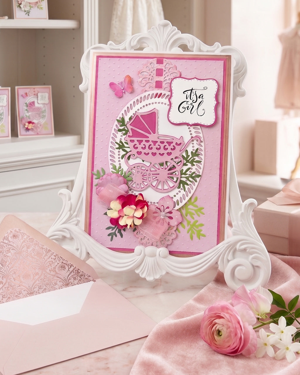 Luxury congratulations card for newborn girl New Zealand by Del Cards