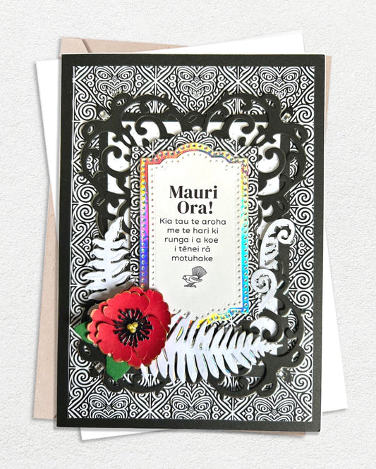 Luxury handmade Te Reo Māori celebration card — Mauri Ora, made in Auckland New Zealand