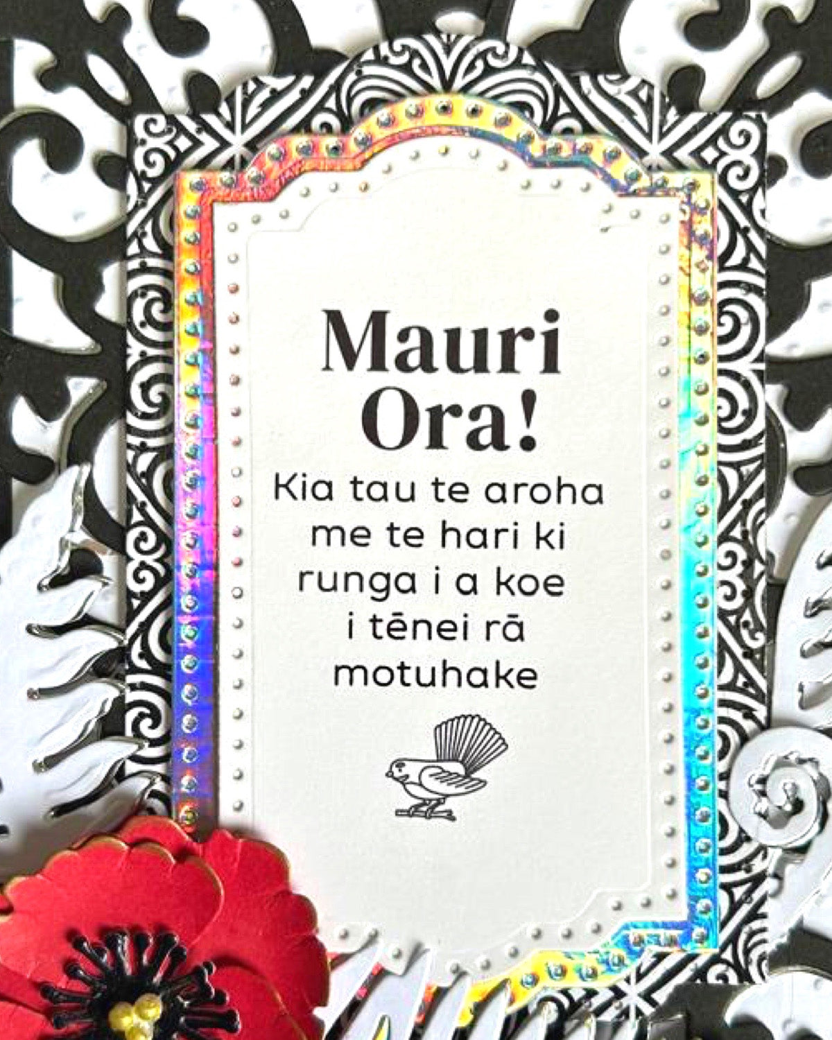 Luxury handmade Te Reo Māori celebration card — Mauri Ora, made in New Zealand by Del Cards NZ