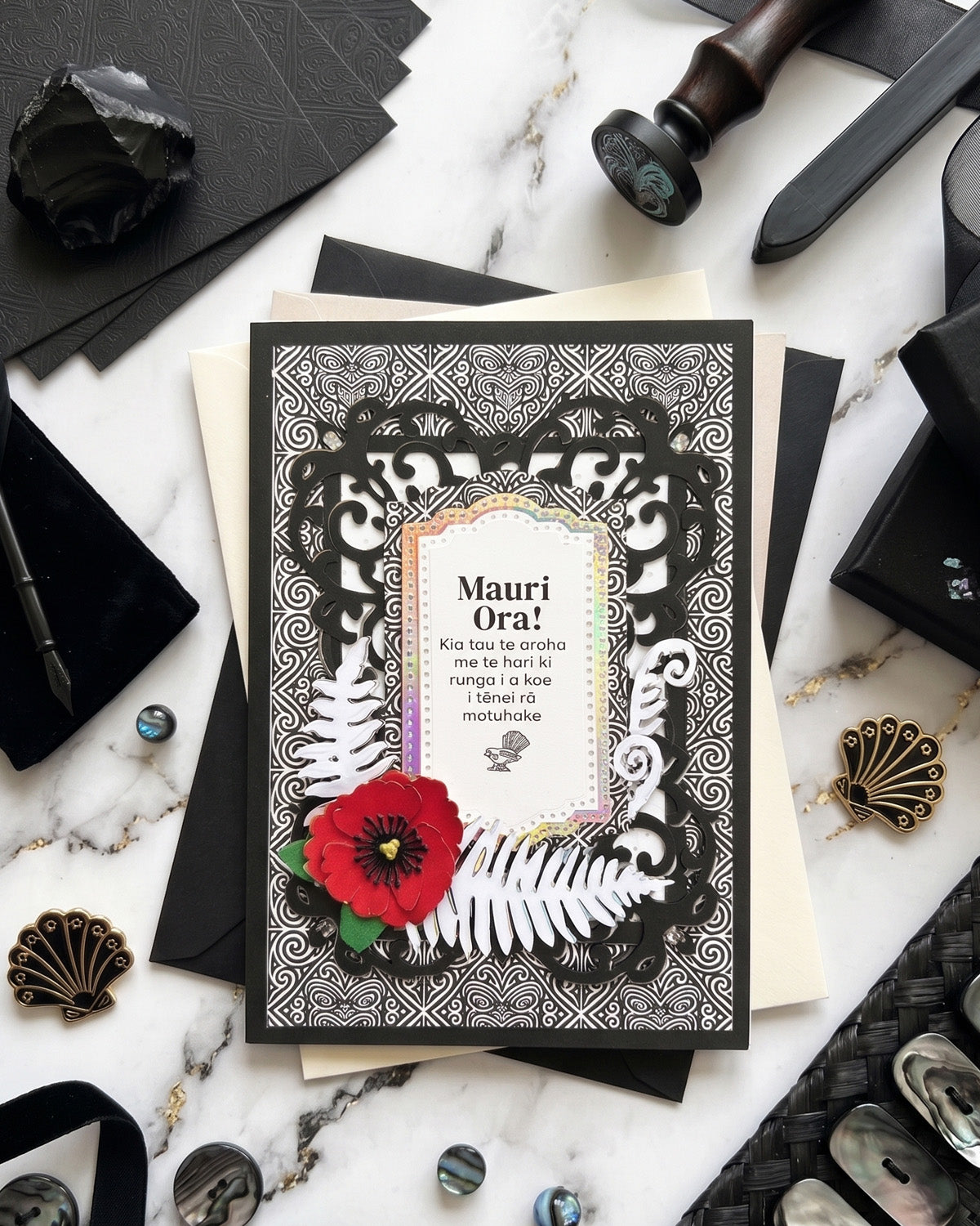 Luxury Te Reo Māori celebration card — Mauri Ora, made in New Zealand
