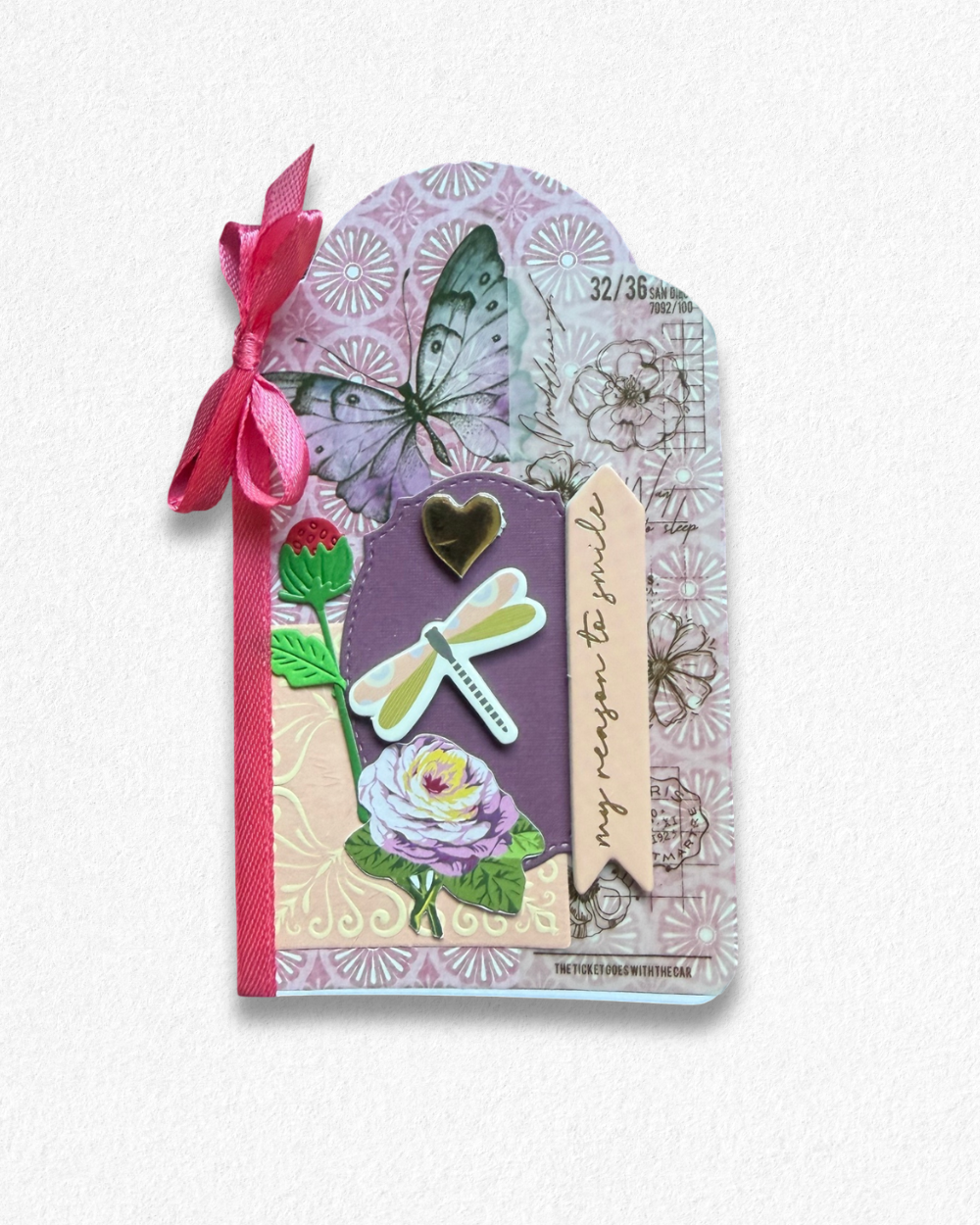 Handmade mini card by Del Cards NZ featuring lovely mixed materials. 