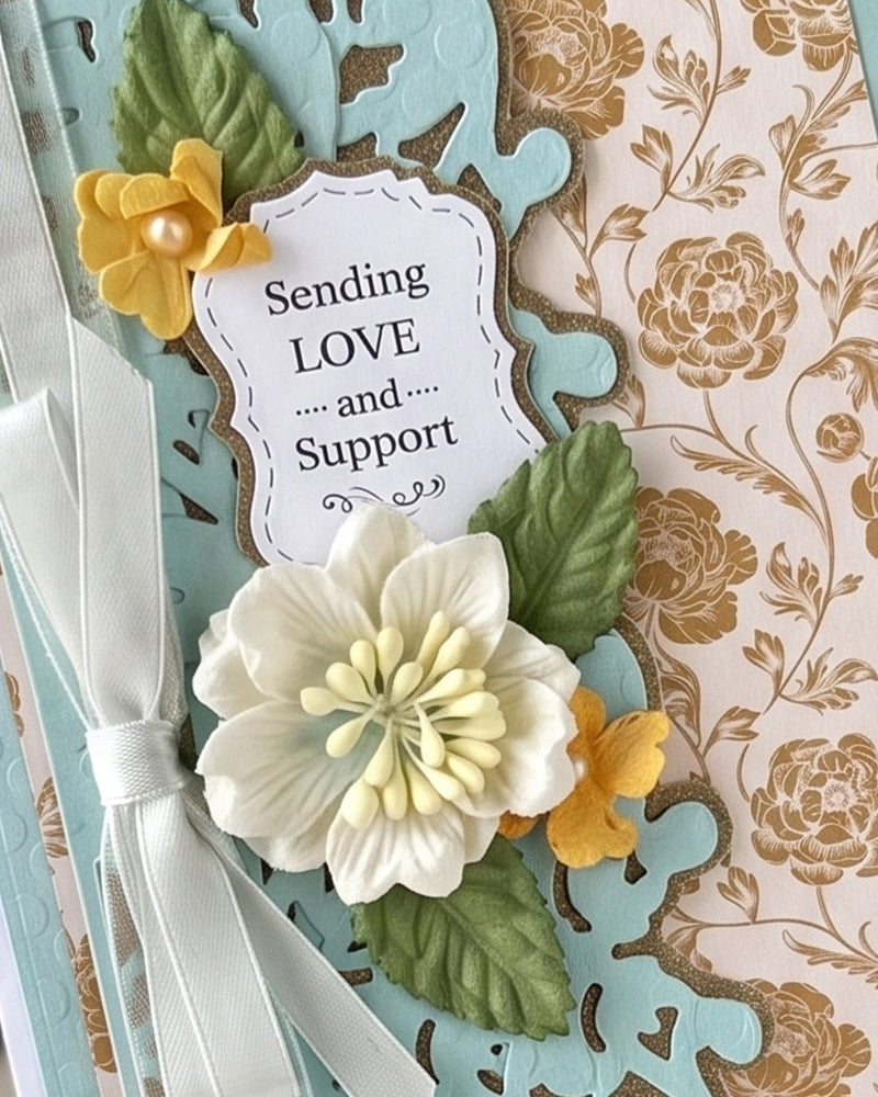 Sending Love & Support Card – Teal & Gold Florals | Handmade in NZ