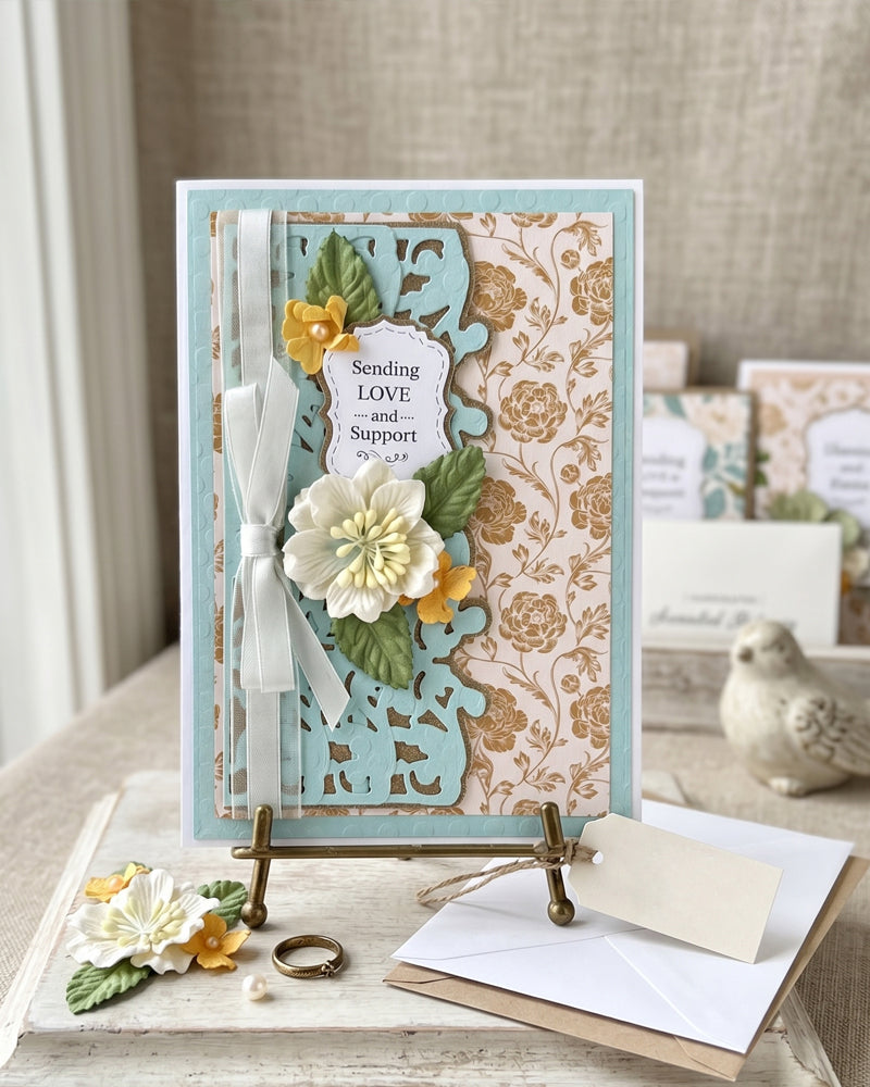 Sending Love & Support Card – Teal & Gold Florals | Handmade in NZ