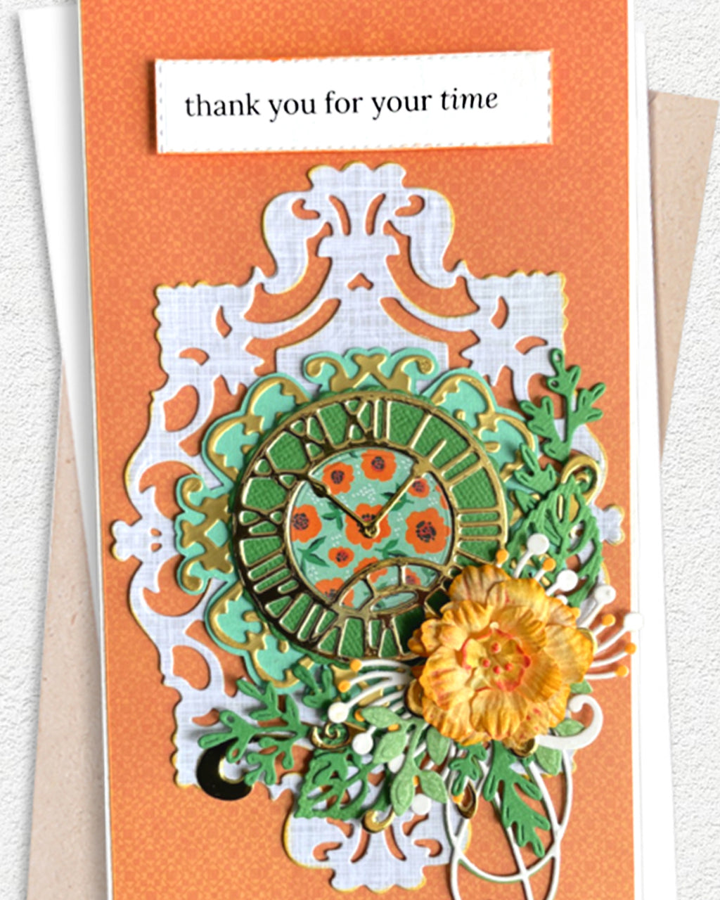 An elegant handmade thank you card made by Del Cards, in NZ