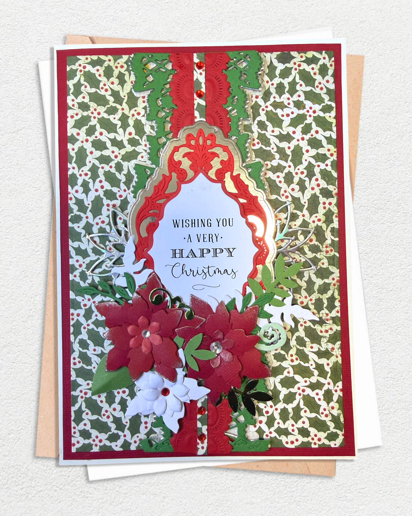 Luxury Handmade Christmas Card | Poinsettia Garden - Wishing You a Very Happy Christmas