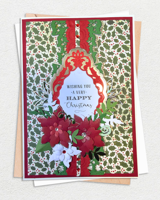 Luxury Handmade Christmas Card | Poinsettia Garden - Wishing You a Very Happy Christmas