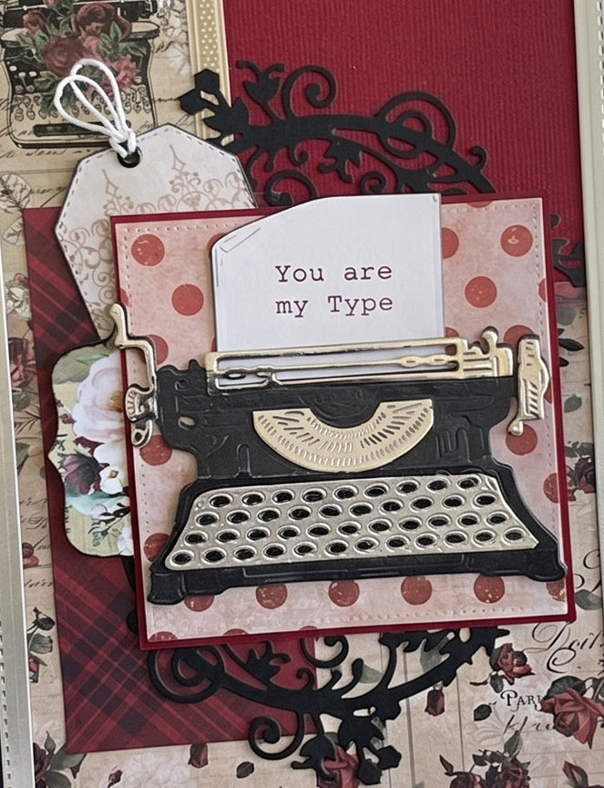 Details of a Romantic love card with vintage typewritter, made in New Zealand — You are My Type