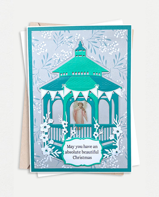 Beautiful Christmas Card with a Blue Gazebo