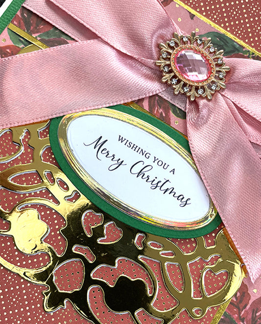 Luxury Christmas Card with a Pink Ribbon
