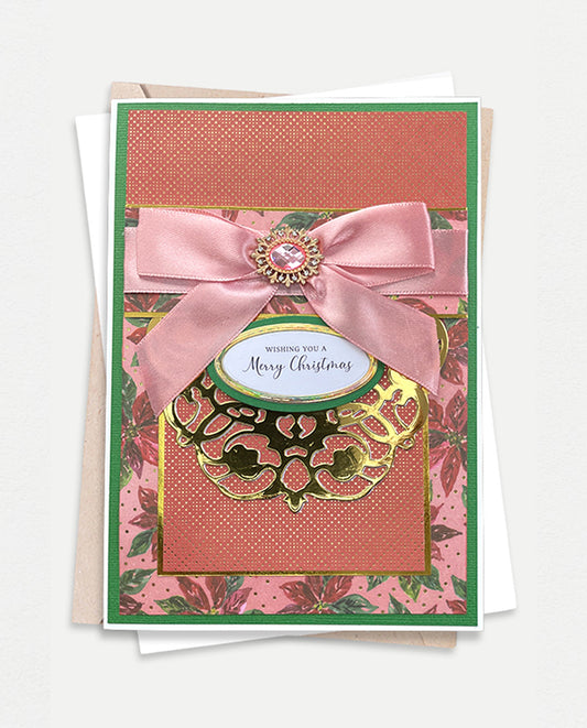 Luxury Christmas Card with a Pink Ribbon